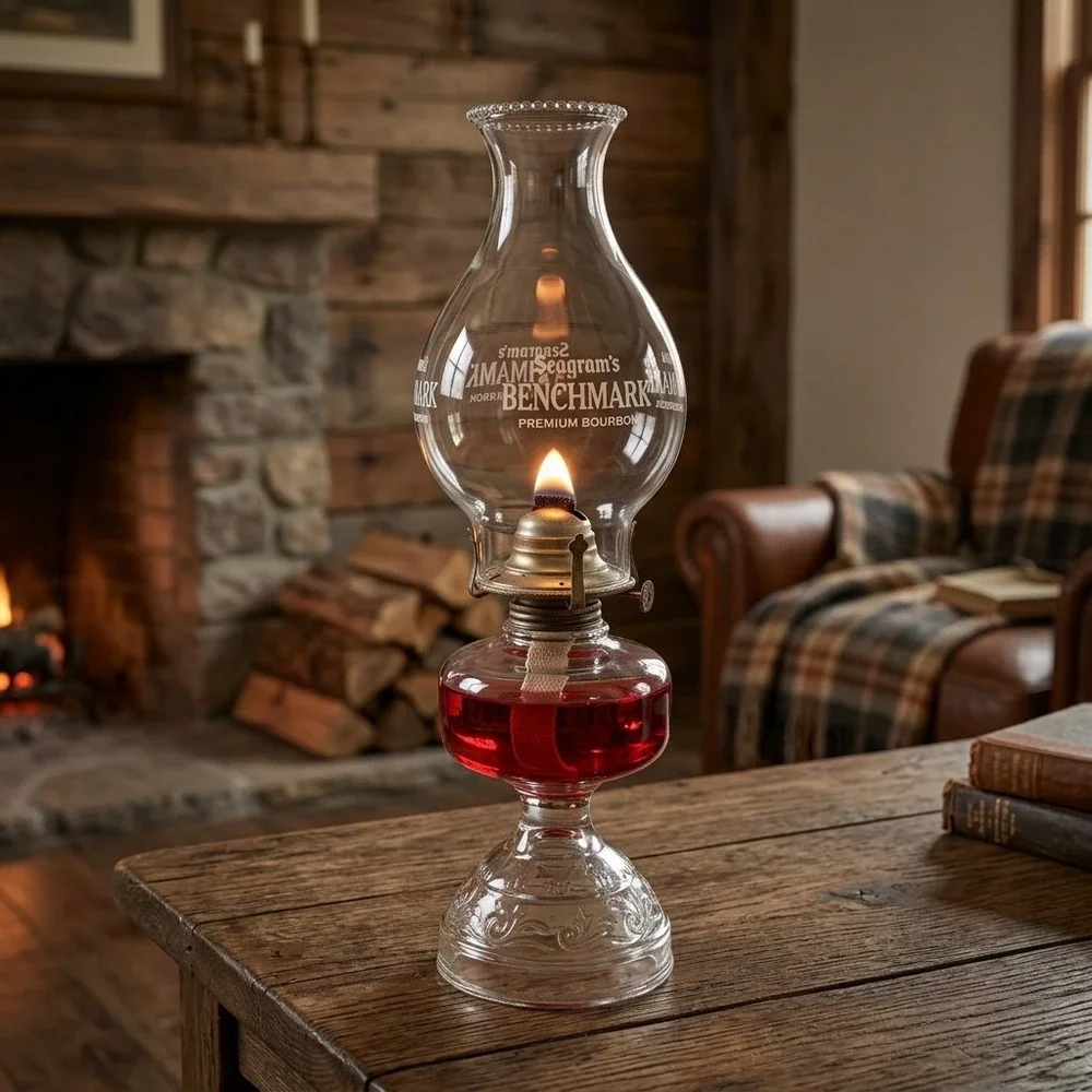 Hurricane Lamp Seagram's Benchmark Premium Bourbon Logo, Man Cave16.5